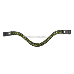 Frontal de cheval en cuir véritable, fait main, avec cristaux et pierres colorées de haute qualité, forme incurvée profonde, pour taille Full Cob et Oversize - Product Image 6