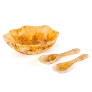 Large Resin <b>Serving</b> Bowl with 2 <b>Spoons</b> Handmade Decorative Salad & Snack Bowl Set for Home Kitchen & Tableware - Product Image 1