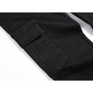Pantalones Cargo de Mezclilla para Hombre, Corte Slim Fit, Pierna Recta, con Detalle de Bolsillo, Estilo Hip Hop Urbano, Ligeros, Lavado Medio - Product Image 4