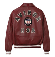 Veste en cuir Icon Avirex pour homme, nouvelle arrivée, couleur bordeaux, col rabattu, cuir de vache véritable, veste en cuir Avirex