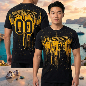 Camiseta de Baloncesto Sublimada Personalizada, Negra y Amarilla, con Nombre y Número del Equipo, Absorbente de Humedad, Unisex, para Adultos, Manga Corta, Cuello Redondo - Product Image 5