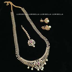 Rose Gold & 24K Gold Plated Long Necklace with Jhumka Earrings Set - Product Image 2