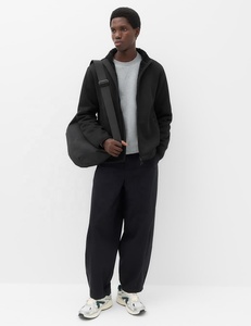<b>Men's</b> Black <b>Fleece</b> <b>Jacket</b> Sherpa <b>Lined</b> Zipper Closure Casual Winter Outerwear Regular Fit Solid Color Knitted Polyester Shell - Product Image 3