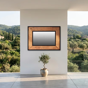 Miroir mural rectangulaire en bois naturel avec cadre en métal industriel Cika, incassable et écologique pour les espaces commerciaux et publics - Product Image 4