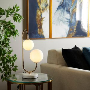 Decorative Gold Orb <b>Table</b> <b>Lamp</b> Metal Frame with Marble <b>Base</b> 2 Light Accent <b>Lamp</b> for Home Office Bedroom Lighting - Product Image 6
