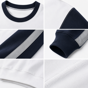 Sudadera Blanca de Cuello Redondo para Hombre, Manga Azul Marino, Color Sólido, Corte Regular, Lana/Acrílico, Informal, para Invierno 2027 - Product Image 5