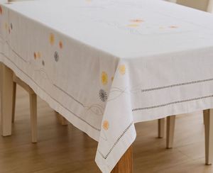 Wholesale Customized Modern White Cotton Waterproof Embroidered Balls <b>Tablecloth</b> Full Sizes Hand Hemstitch Washable Home Events - Product Image 2