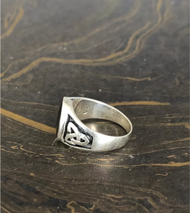 Unisex Black Onyx Signet 925 Sterling Silver <b>Ring</b> - Oval Gemstone <b>Celtic</b> Knotwork Textured Band Wholesaler Vendor - Product Image 5