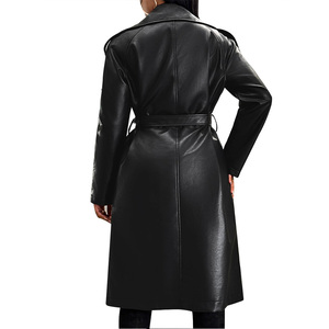 Manteau en cuir pour femme de qualité supérieure, design décontracté, style long avec ceinture, disponible en taille personnalisée, coupe régulière, manteaux longs en cuir pour femme - Product Image 2
