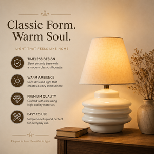 Lampe de table moderne en céramique blanche avec abat-jour en tissu, lumière d'ambiance chaude pour chambre à coucher - Product Image 5