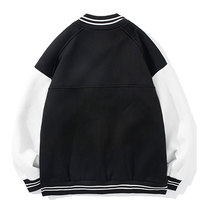 Veste universitaire noire avec manches blanches et broderie lettre G, col rabattu décontracté, coupe classique, pour l'automne