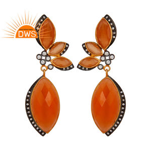 Boucles d'oreilles mode en zircon cubique pierre de lune pêche bijoux en laiton plaqué or fournisseur en gros collection délicate - Product Image 4