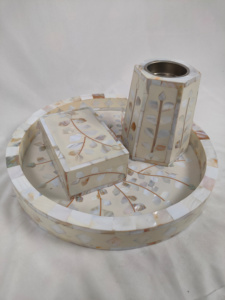 Decoración MOP Inlay Tray Set con quemador Bakhoor y joyero Decoración casera hecha a mano Perfecta para regalar a precio barato - Product Image 3