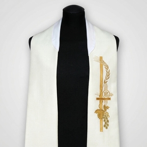 Étole d'église blanche en polyester tissé, étole liturgique pour le clergé, broderie croix dorée, écharpe de mariage liturgique, taille unique unisexe - Product Image 3