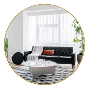 Specchio da parete moderno dorato da 36 pollici con cornice profonda e decorazioni in metallo per camera da letto, soggiorno, ingresso, caminetto - Product Image 1