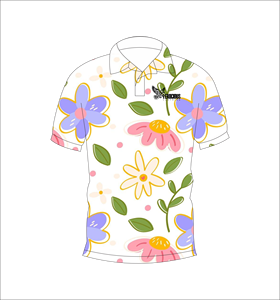 Polo à fleurs violet, rose et jaune, imprimé floral lumineux, manches courtes, décontracté d'été, vue avant et arrière - Product Image 4