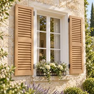 Panneaux de fenêtres extérieurs à lamelles en bois naturel sur mesure pour la décoration de cottages et de fermes, volets en bois massif - Product Image 5