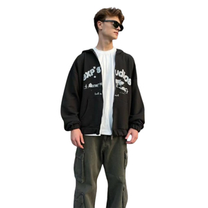 Sweat-shirt léger à capuche zippé en coton French Terry, sweats décontractés surdimensionnés à fermeture éclair, sweat-shirt personnalisé avec impression et jogging - Product Image 6