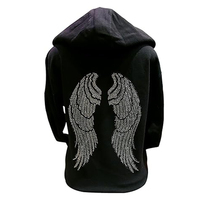 Blouson bomber noir zippé délavé à l'acide anti-boulochage avec imprimé croix gothique à paillettes et sequins, coupe ample unisexe, décontracté pour l'hiver