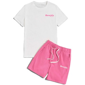 Conjunto de dos piezas de camisa polo y pantalones cortos de golf casuales de verano para hombre, talla grande, 100% algodón estampado, al por mayor - Product Image 2