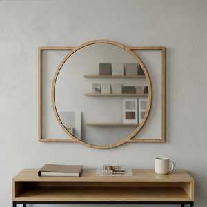 Modern Geometric Wooden <b>Wall</b> <b>Mirror</b> Center <b>Rectangular</b> Frame Decorative Accent <b>Mirror</b> Handmade Eco-Friendly for Home Interior - Product Image 5