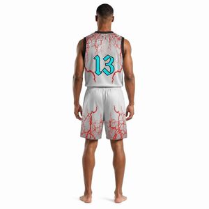 ชุดยูนิฟอร์มบาสเก็ตบอลลายสายฟ้าแบบกำหนดเองสำหรับผู้ชาย เสื้อเจอร์ซีย์ตาข่ายแบบซับลิเมชั่น กางเกงขาสั้น ชุดกีฬาสำหรับทีม ชุดอุปกรณ์สำหรับการแข่งขัน ขายส่งแบบ OEM ระดับมืออาชีพ - Product Image 4