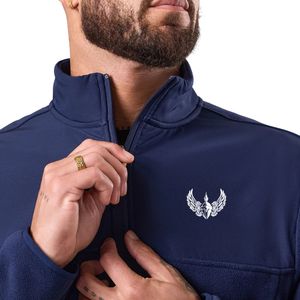 Mens Navy Blue Micro Fleece Quarter Zip Pullover Long Sleeve Lightweight Thermal Sportswear Training Top - Product Image 3