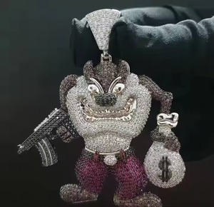 Colgante de Personaje de Dibujos Animados Hiphop para Hombre, Plata 925, con Incrustaciones de Diamantes, Aleación de Metal Precioso, para Uso Diario - Product Image 1
