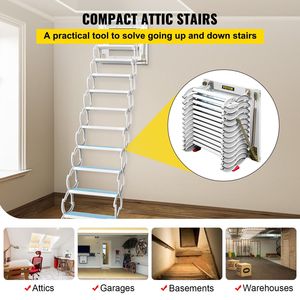 Scala bianca 9.8 piedi retrattile in lega con accesso a mansarda 12 gradini per scale pieghevoli a parete con braccioli - Product Image 2