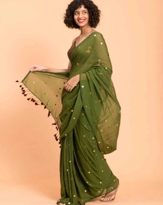 Sarees de Mezcla de Algodón con Estampado Animal, Tejidos a Mano, para Fiestas de Verano, Sin Arrugas y de Secado Rápido - Product Image 3