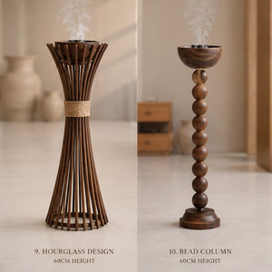 Elegant Wooden <b>Bakhoor</b> Burner With Stacked Beaded Column Design And Smooth Top Basin Round Shape For Aromatic <b>Oud</b> Incense - Product Image 5