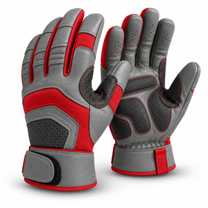 Guantes de Seguridad de Cuero con Reducción de Impactos, Muñequera Ajustable, Puntas de Dedos Texturizadas, Resistentes a la Abrasión, Anti-Impactos, Gris Rojo - Product Image 6