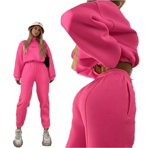 Ensemble de survêtement en molleton jaune pour femmes, 2 pièces, col roulé, manches longues, coupe ample, décontracté, toutes saisons, couleur unie, pantalon de jogging - Product Image 5