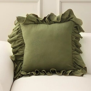 Housse de coussin carrée vert olive à volants, taie d'oreiller unie pour canapé, décoration intérieure - Product Image 1