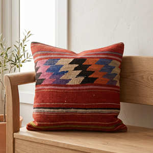 18 x 18 Inches Vintage Southwestern Kilim <b>Throw</b> <b>Pillow</b> Cover with Tribal Chevron Pattern for Boho Farmhouse & Rustic Home Decor - Product Image 1