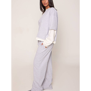 Pantalon de jogging OEM pour femme, taille haute, style urbain automne, respirant, coupe large, en molleton de coton, vêtement de sport - Product Image 3