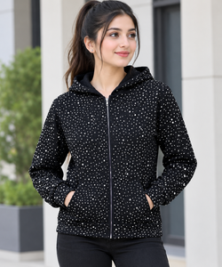 Sweat à capuche surdimensionné personnalisé 100% coton avec fermeture éclair ornée de strass, nouveau look tendance pour un port sans manches, confortable à porter - Product Image 1