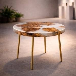 Emerald Green <b>Epoxy</b> River <b>Coffee</b> <b>Table</b> With Natural Wood Inlay And Gold Hairpin Legs Handmade Modern Accent Furniture - Product Image 6