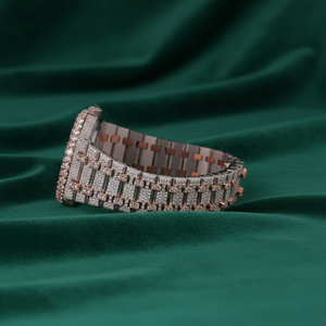 Reloj de Lujo con Incrustaciones de Moissanita, Esfera Dorada Rosa, Acero Inoxidable de Dos Tonos, Completamente Adornado con Piedras - Product Image 3