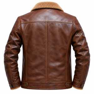 New Trendy Brown Fur Casual Winter Leather <b>Jacket</b> Fashion Men Warm Stylish Outdoor Premium <b>Slim</b> <b>Fit</b> Biker Coat Wholesale OEM ODM - Product Image 2