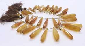 Perles de chalcédoine naturelle marron et jaune facettées en forme de goutte longue, perles de chalcédoine briolette facettées, perles de pierres précieuses de chalcédoine facettées - Product Image 2