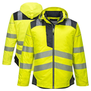 High Visibility Safety <b>Jacket</b> Class 2 Waterproof Reflective <b>Work</b> Hooded with Pockets Yellow - Product Image 3