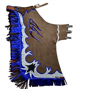 Chaps de Rodeo en Cuir Marron Personnalisés, Longueur Intégrale, avec Broderie Florale Faite Main, Style Western, Incrustation Flamme Argentée, Protection Robuste - Product Image 1