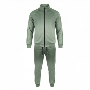 Survêtement vert uni pour homme, fermeture éclair intégrale, col montant, vêtements de sport décontractés avec poches latérales, polyester respirant, vêtements d'automne - Product Image 1