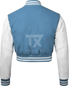 Women Girls Custom Cropped <b>Wool</b> Body Sheep Skin <b>Quilted</b> Varsity Jackets with Breathable Design - Product Image 3