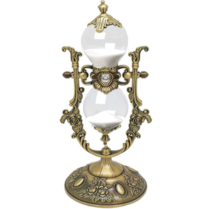 Vintage Engraved Metal Hourglass Sand Timer 30 Minute Antique Rotating Brass Finish Sand <b>Clock</b> With Floral Motifs For Home Desk - Product Image 1