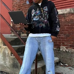 Sudadera con capucha y cremallera estilo streetwear para hombre y mujer, con estampado gráfico, estilo rapero, talla grande, 2.8 de 5 estrellas (44) - Product Image 2