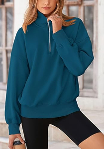 High Quality Custom Embroidered Logo <b>Stand</b> Collar Half Zip Women's Long Sweatshirts for Winter Street Wear Factory Low Prices - Product Image 4
