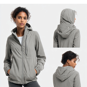 Sudadera con capucha impermeable al por mayor para mujer, ligera, cortavientos, con cremallera, OEM, para damas - Product Image 2