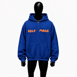 Custom Blue Zip Up Hoodie Oversized Streetwear Self Made <b>Orange</b> 3D Puff Print Logo Full Zipper Hooded <b>Sweatshirt</b> Wholesale Wear - Product Image 1